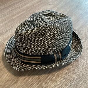 Scala Women’s Fedora Hat Black & Tan Paper Braid Bow Detail Coastal Grandma